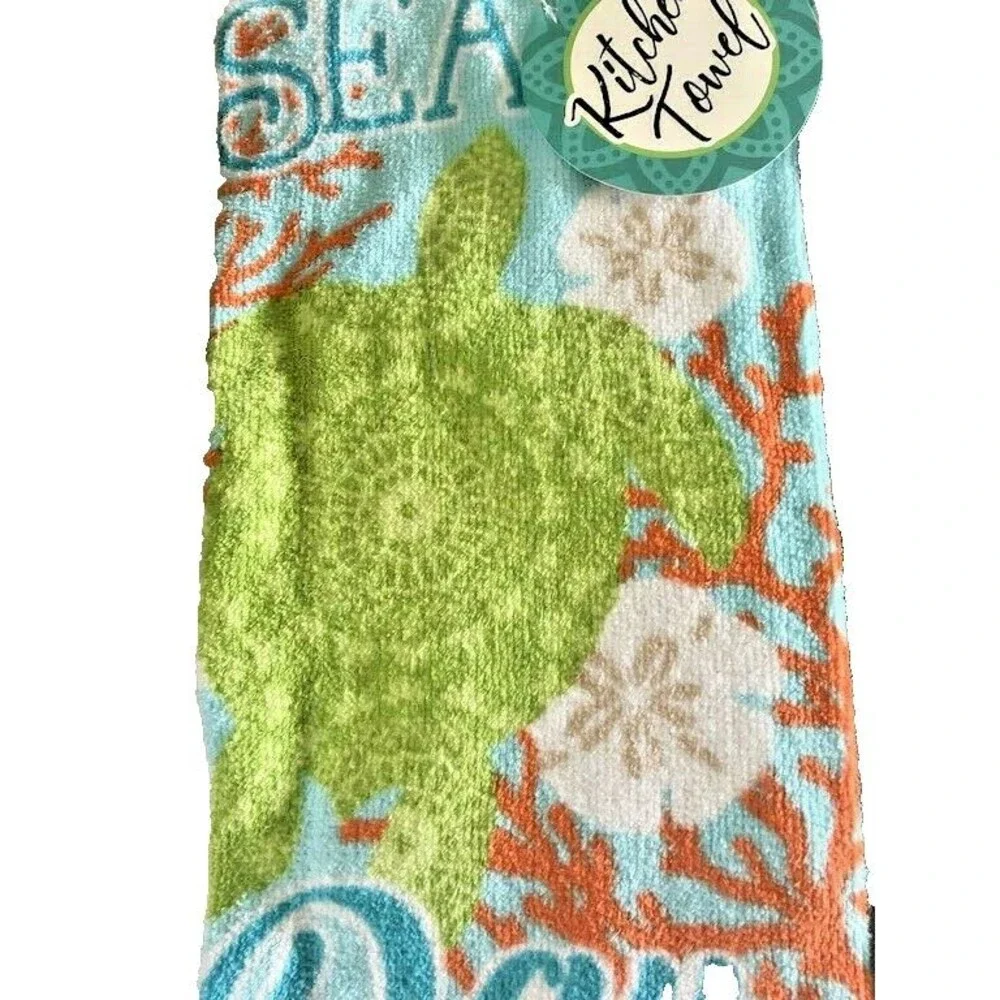 Sea Turtle Dish Kitchen Towels Beach Summer Seas the Day Sand Dollar Set of 2